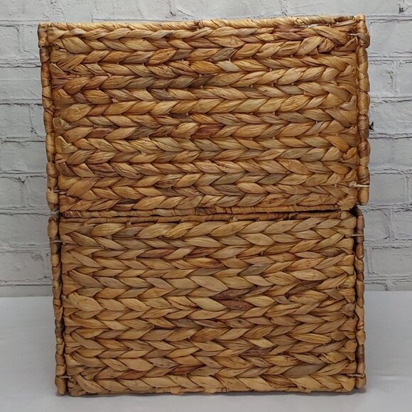 HAND WOVEN WATER~HYACINTH FOLDING STORAGE CUBE BASKETS 2-PIECE SET - Picture 5 of 16